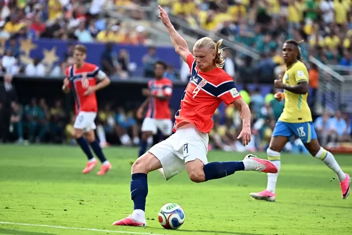 Erling Haaland attacks the box against Brazil at World Cup 2026