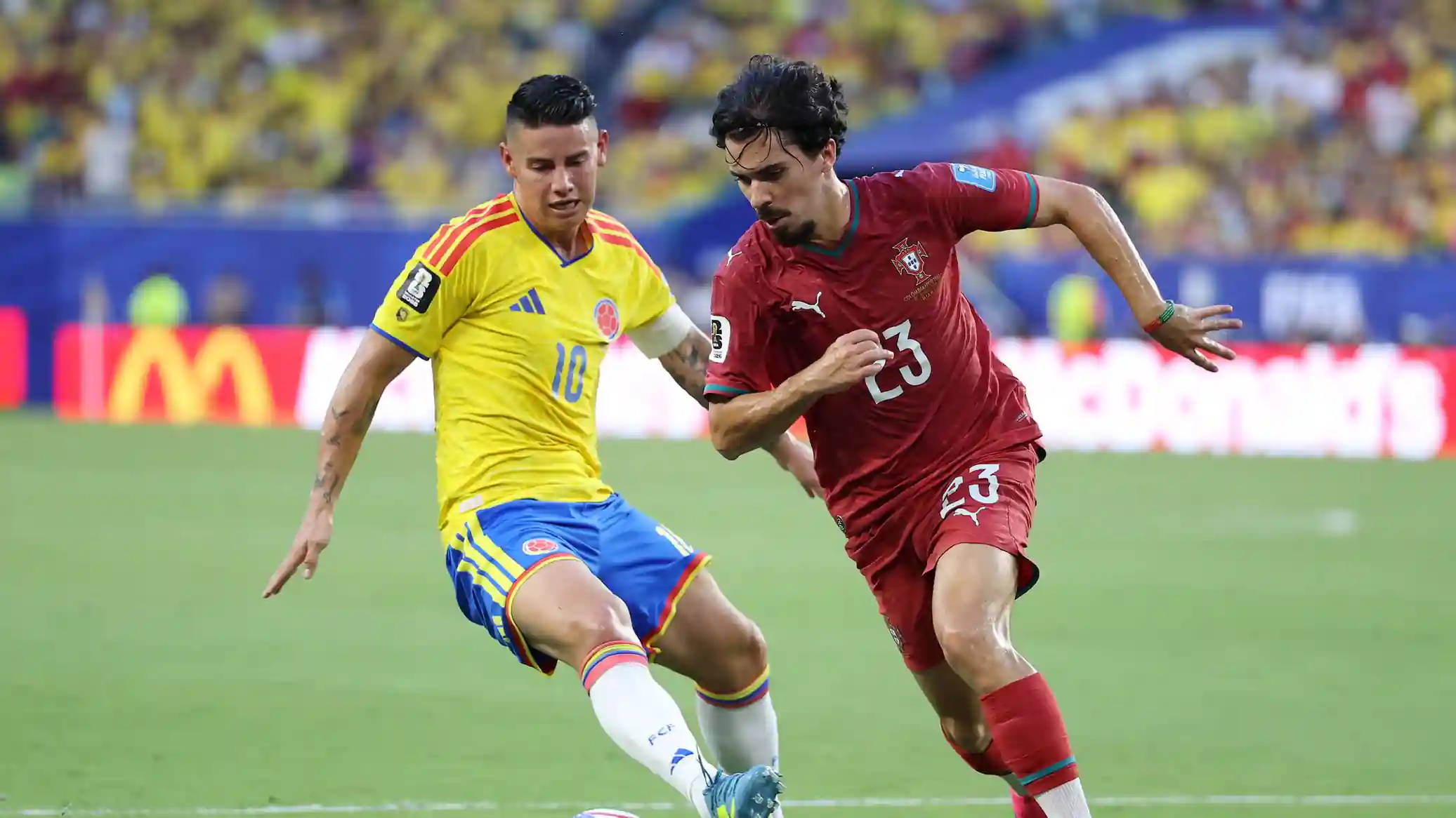 Colombia VS Portugal article image showing the midfield battle in Miami