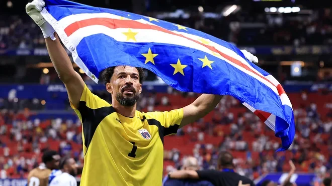 Cape Verde players celebrate their historic 0-0 draw against Spain at World Cup 2026