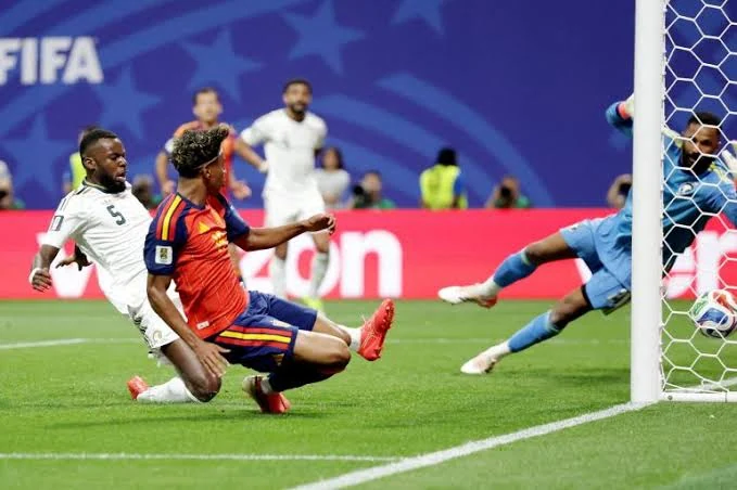Spain players celebrate their 3-1 win over Saudi Arabia at World Cup 2026 in Atlanta